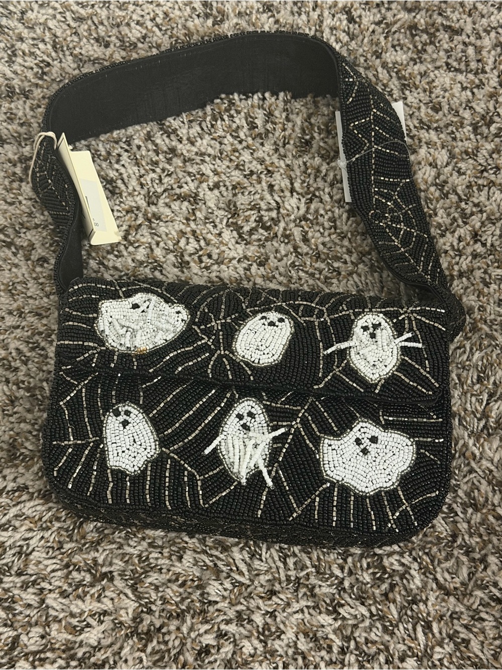 Beaded Black Ghost Motif Shoulder Bag - Picture 7 of 7